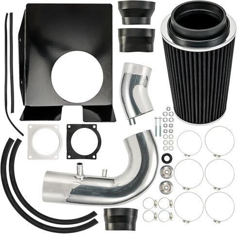 نظام مجموعة مدخل الهواء البارد 4 بوصات من PHILTOP + درع حراري متوافق مع Ford for 1997-2003 F150 4.6/5.4L، 1997-1999 F250 5.4L، 1997-2003 Expedition 4.6L، عالي الأداء، أسود in Kuwait