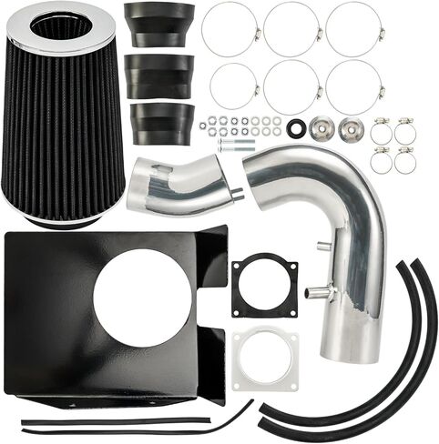 نظام مجموعة مدخل الهواء البارد 4 بوصات من PHILTOP + درع حراري متوافق مع Ford for 1997-2003 F150 4.6/5.4L، 1997-1999 F250 5.4L، 1997-2003 Expedition 4.6L، عالي الأداء، أسود in Kuwait
