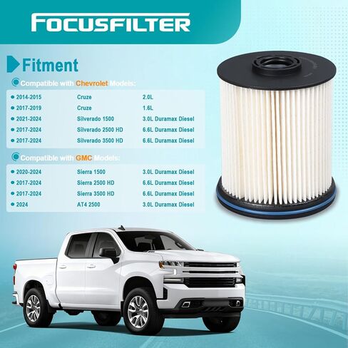 فلتر الوقود من فئة OEM FOCUSFILTER TP1015، يناسب محركات الديزل Duramax 3.0L و6.6L، متوافق مع Chevy Silverado/GMC Sierra 2001-2024، يستبدل 13539108، 22937279، 23304096، 23456595 in Saudi Arabia