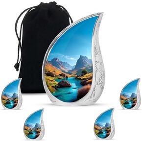 الجرار الجبلية للرماد البشري - الجرار الجنائزية على شكل دمعة للرماد البشري للبالغين - جرة النهر الأزرق للبالغين من الذكور والإناث - جرة مزخرفة كبيرة لمجموعة الأم والأب مكونة من 5 بوصات و10 بوصات و3 بوصات in Kuwait