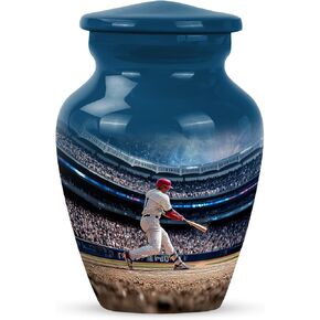 جرار بيسبول للرماد البشري للرجال البالغين - جرار حرق الجثث الزرقاء للرماد البشري - تذكار صغير للأم - جرة الاستاد للذكور البالغين - جرة زخرفية فريدة من نوعها - مجموعة من 5-10 بوصة و3 بوصة in Kuwait