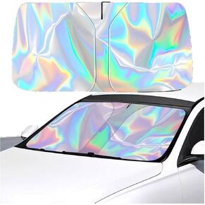 Car Windshield Sun Shade w/Laser Coating, 55" × 31" Thickened Car Window Shades Heat Reflective Interior Cool, Universal Fit for Most Cars SUVs Trucks, Foldable & Portable Design in Saudi Arabia