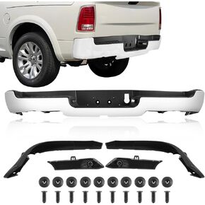 Rear Steel Step Bumper Chrome Heavy-Duty Bumper Cover Compatible with 2019-2024 Dodge Ram 1500 Dual Exhaust W/Sensor CH1103146 Chrome in Saudi Arabia