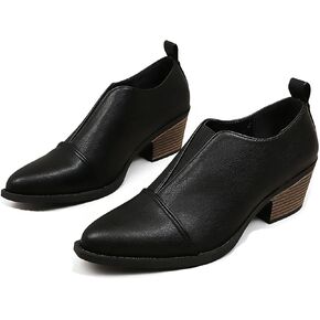 Women's Chunky Low Heel Ankle Booties Fashion V Cut Stacked Low Heeled Booties Comfortable Slip on Pointed Toe Casual Dress Pumps in Saudi Arabia