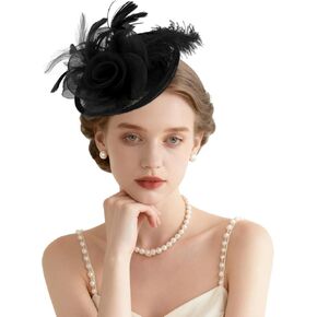 قبعات AMCAMI Fascinators مع ريش للنساء 2026 قبعات ديربي قبعة حفلات الشاي مع عصابة رأس ومشبك in Kuwait