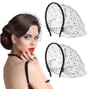 Qiansail 2PCS شبكة الحجاب عقال الزفاف الدانتيل الحجاب فاسين مع حجر الراين خوذة الزفاف اكسسوارات الشعر للنساء (أبيض، حجم واحد) in Kuwait