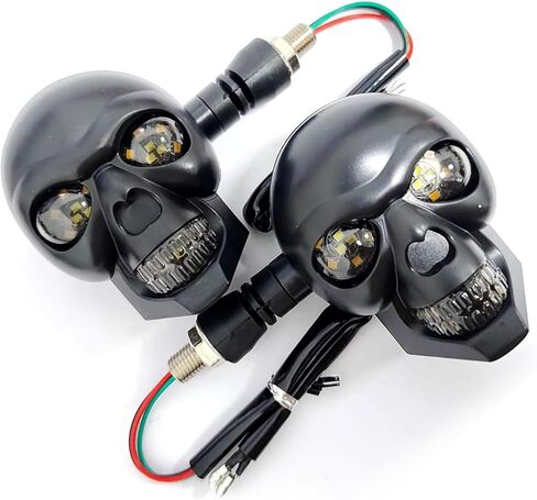 2 PCS Motorcycle LED Turn Signals, 12V Skull Head Design Motorbike Turn Signal Lights, Waterproof Motorcycle Warning Indicator Lights, Universal for Most Motorbikes (Red & Yellow) in Saudi Arabia