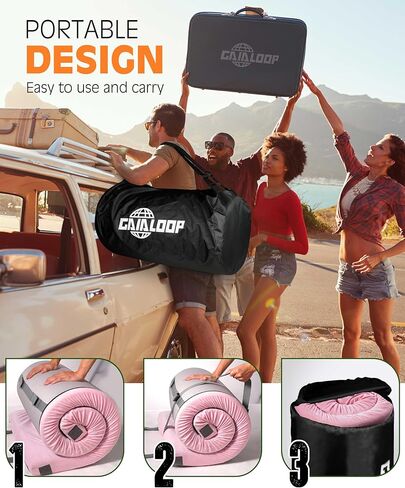 3 Inch Memory Foam Camping Mattress, Dual Layer Thick Sleeping Camp Pad for Car Tent Cot, Roll-Up Portable Glamping Floor Bed for Guests Sleepover in Kuwait