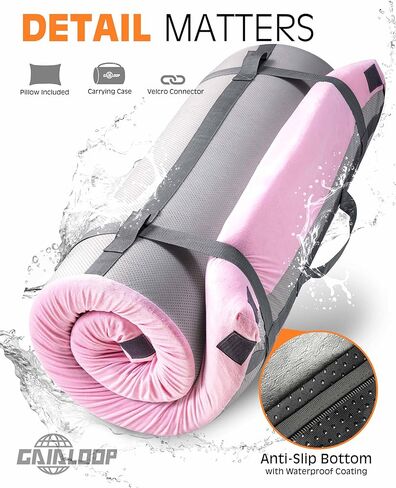 3 Inch Memory Foam Camping Mattress, Dual Layer Thick Sleeping Camp Pad for Car Tent Cot, Roll-Up Portable Glamping Floor Bed for Guests Sleepover in Kuwait