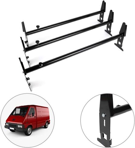 حامل أمتعة على السقف من ALEGE باللون الأسود لسيارة Ford E-150 Econoline 1998-2002 2007-2008، لسيارة شيفروليه إكسبريس 3500 1996-2007، 3 × رفوف علوية قابلة للتعديل/قضبان متقاطعة مع مزاريب المطر in Saudi Arabia