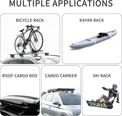 حامل سقف عالمي مقاس 55 بوصة، قضبان متقاطعة من الألومنيوم السميك، رف سقف قابل للتعديل وقابل للقفل متوافق مع السيارة بدون قضبان جانبية، سعة تحميل 255 رطل، فضي in Kuwait