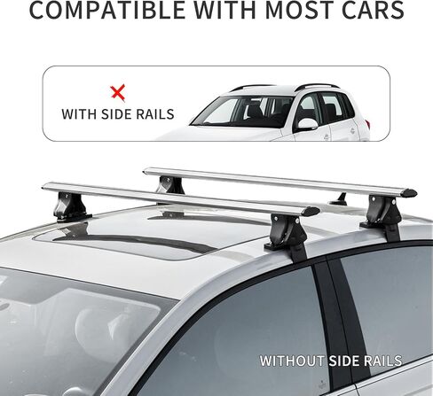 حامل سقف عالمي مقاس 55 بوصة، قضبان متقاطعة من الألومنيوم السميك، رف سقف قابل للتعديل وقابل للقفل متوافق مع السيارة بدون قضبان جانبية، سعة تحميل 255 رطل، فضي in Kuwait