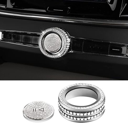 قطعتان من حلقة غطاء مقبض ضبط الحجم الكريستالي اللامع، متوافقة مع فولفو XC90/S90/V90/XC60/S60/V60/XC40 لوحدة التحكم المركزية للسيارة وغطاء زر الصوت الداخلي من حجر الراين in Kuwait