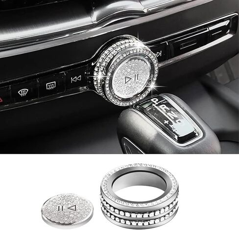 قطعتان من حلقة غطاء مقبض ضبط الحجم الكريستالي اللامع، متوافقة مع فولفو XC90/S90/V90/XC60/S60/V60/XC40 لوحدة التحكم المركزية للسيارة وغطاء زر الصوت الداخلي من حجر الراين in Kuwait
