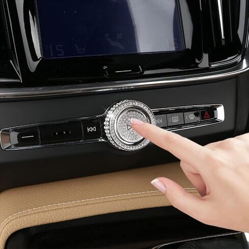 قطعتان من حلقة غطاء مقبض ضبط الحجم الكريستالي اللامع، متوافقة مع فولفو XC90/S90/V90/XC60/S60/V60/XC40 لوحدة التحكم المركزية للسيارة وغطاء زر الصوت الداخلي من حجر الراين in Kuwait