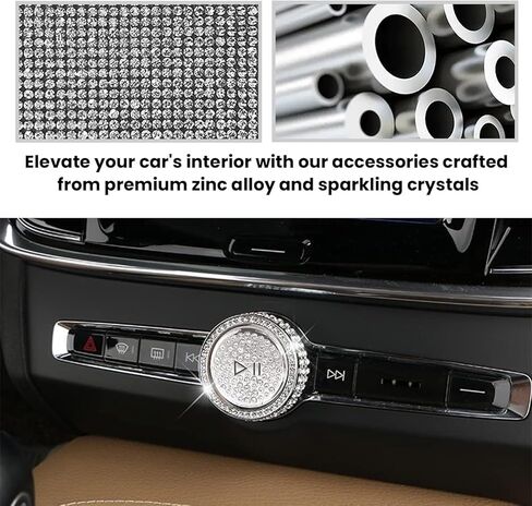 قطعتان من حلقة غطاء مقبض ضبط الحجم الكريستالي اللامع، متوافقة مع فولفو XC90/S90/V90/XC60/S60/V60/XC40 لوحدة التحكم المركزية للسيارة وغطاء زر الصوت الداخلي من حجر الراين in Kuwait