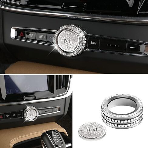 قطعتان من حلقة غطاء مقبض ضبط الحجم الكريستالي اللامع، متوافقة مع فولفو XC90/S90/V90/XC60/S60/V60/XC40 لوحدة التحكم المركزية للسيارة وغطاء زر الصوت الداخلي من حجر الراين in Kuwait
