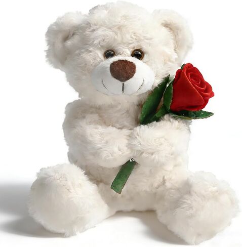 12'' Stuffed Teddy Bear Dolls with Rose, Soft Plush Animal Toys for Valentine's Day Her/Girlfriend Lover Mom Kids Gifts in Kuwait