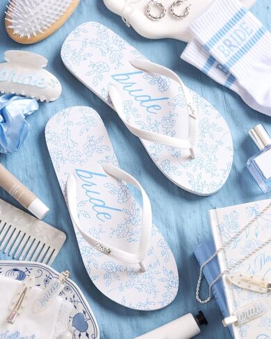 xo, Fetti Something Blue Bride Flip Flops - Bachelorette Party, Beach Bach, Bride To Be Sandals, Something Blue Before I Do, Bridal Shower, Pool Party in Saudi Arabia