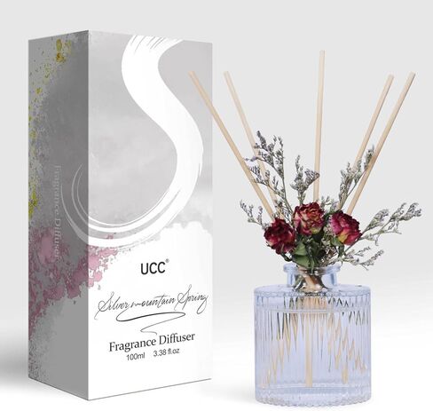 UCC Reed Diffuser Set, 3.38 oz Silver Mountain Spring Premium Scented Diffuser with Flower Sticks Home Fragrance Reed Diffuser for Bathroom Shelf Decor in Kuwait