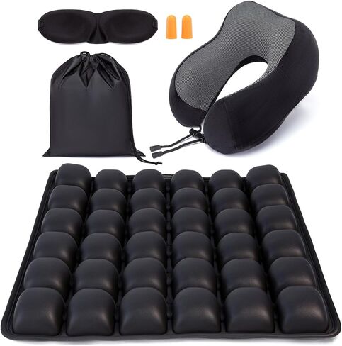 Travel mat - Inflatable Bubble Design, Used for car/Office/Airplane seat Cushion, Equipped with Storage Bags. Ergonomically Designed 3D Inflatable airbag, Including Neck Pillow kit (U-Shaped) in Saudi Arabia