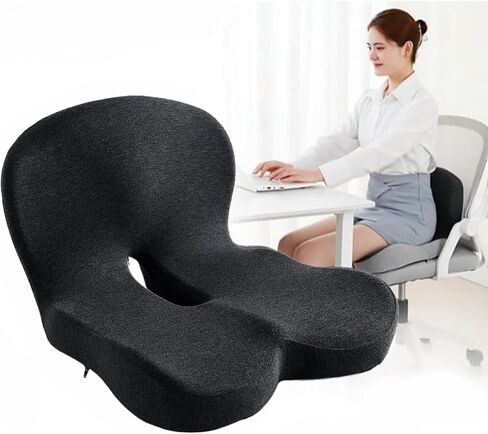 Orthopedic Cushion for Car Chair Wheelchair Sitting Sciatica, Memory Foam Seat Cushion with Lumbar Support Pillow, Instant Relieve Pressure on Back, Hips, Tailbone, Improves Sitting Posture (1, Black) in Saudi Arabia