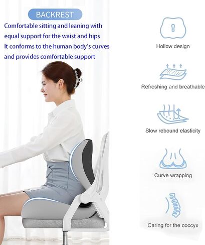 وسادة مقعد على شكل حرف L للجلوس لفترة طويلة، وسادة مقعد قيادة مريحة من إسفنج الذاكرة لدعم الظهر لتخفيف آلام الظهر، تصميم مانع للانزلاق للسيارة والشاحنة وكرسي المنزل ومقعد المكتب (أسود رمادي) in Kuwait