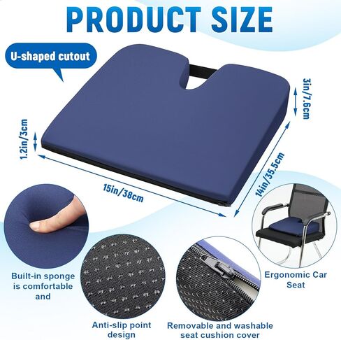 2 Pcs Wedge Seat Cushion for Coccyx 15" Gradual Slope Sciatica Tailbone Cushion with Washable Cover Soft Foam Pad for Pain Relief Driving Office Chairs Recliner Wheelchair, Blue in Saudi Arabia