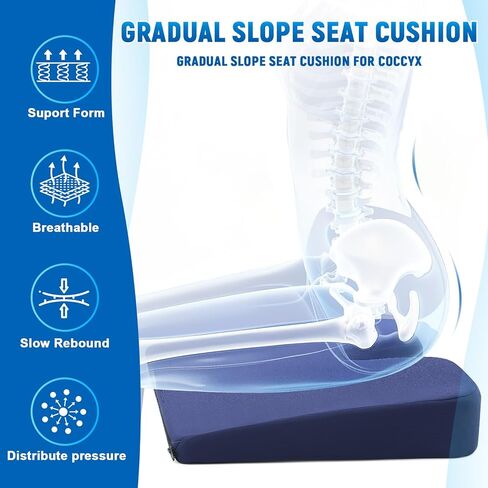 2 Pcs Wedge Seat Cushion for Coccyx 15" Gradual Slope Sciatica Tailbone Cushion with Washable Cover Soft Foam Pad for Pain Relief Driving Office Chairs Recliner Wheelchair, Blue in Saudi Arabia