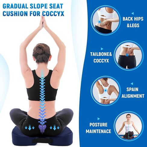 2 Pcs Wedge Seat Cushion for Coccyx 15" Gradual Slope Sciatica Tailbone Cushion with Washable Cover Soft Foam Pad for Pain Relief Driving Office Chairs Recliner Wheelchair, Blue in Saudi Arabia