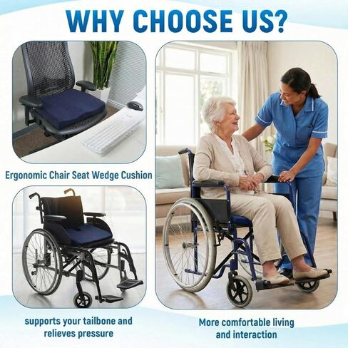 2 Pcs Wedge Seat Cushion for Coccyx 15" Gradual Slope Sciatica Tailbone Cushion with Washable Cover Soft Foam Pad for Pain Relief Driving Office Chairs Recliner Wheelchair, Blue in Saudi Arabia