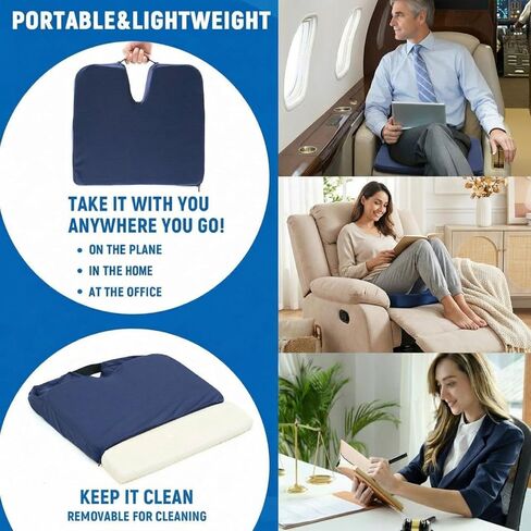 2 Pcs Wedge Seat Cushion for Coccyx 15" Gradual Slope Sciatica Tailbone Cushion with Washable Cover Soft Foam Pad for Pain Relief Driving Office Chairs Recliner Wheelchair, Blue in Saudi Arabia