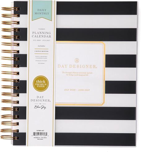 Blue Sky Day Designer 2026-2027 Daily and Monthly Academic Year Planner Calendar, July 2026 - June 2027, 8" x 10", Flexible Cover, Laminated Tabs, Storage Pocket, Includes Stickers, Black Stripe in Saudi Arabia
