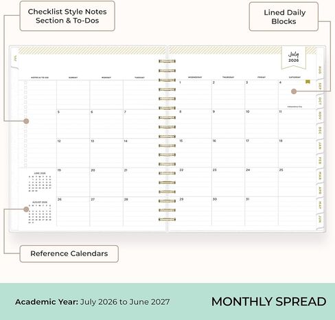 Blue Sky Day Designer 2026-2027 Daily and Monthly Academic Year Planner Calendar, July 2026 - June 2027, 8" x 10", Flexible Cover, Laminated Tabs, Storage Pocket, Includes Stickers, Black Stripe in Saudi Arabia