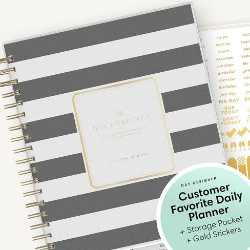 Blue Sky Day Designer 2026-2027 Daily and Monthly Academic Year Planner Calendar, July 2026 - June 2027, 8" x 10", Flexible Cover, Laminated Tabs, Storage Pocket, Includes Stickers, Black Stripe in Saudi Arabia