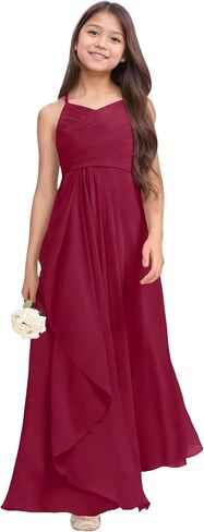 Chiffon Flower Girl Dresses for Wedding Junior Bridesmaid Dress Spaghetti Strap V Neck Long Teen Girl Dresses in Saudi Arabia