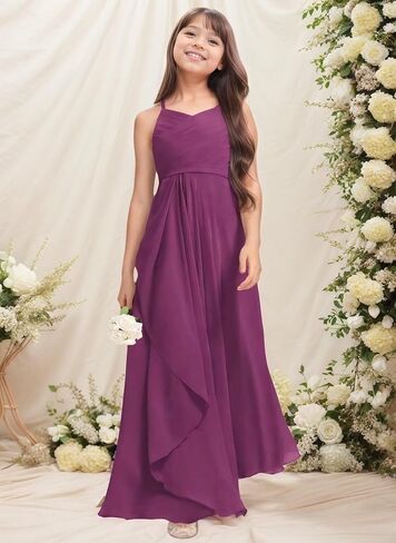 Chiffon Flower Girl Dresses for Wedding Junior Bridesmaid Dress Spaghetti Strap V Neck Long Teen Girl Dresses in Saudi Arabia