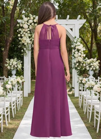 Chiffon Flower Girl Dresses for Wedding Junior Bridesmaid Dress Spaghetti Strap V Neck Long Teen Girl Dresses in Saudi Arabia