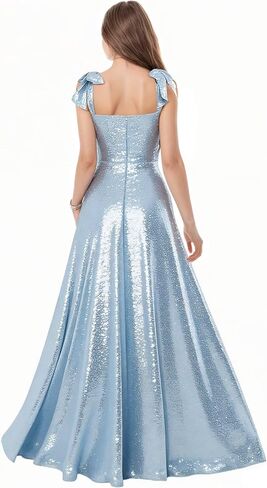 Sequin Junior Bridesmaid Dresses for Teen Girls with Slit Long Prom Dress for Teens Spaghetti Straps A Line in Saudi Arabia