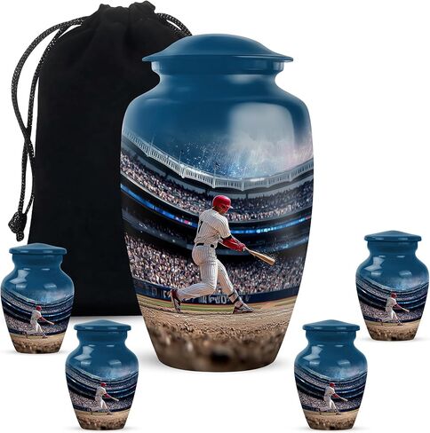 Baseball Urns for Human Ashes Adult Man - Blue Cremation Urns for Human Ashes - Small Keepsake for Mom - Stadium Urn for Adult Male - Unique Decorative Urn - Combo of 5-10 Inch & 3 Inch in Saudi Arabia
