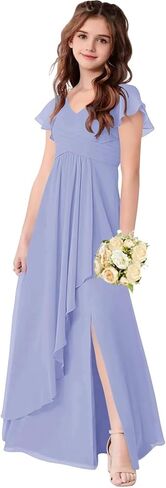 Maxianever Junior Bridesmaid Dresses Ruffled Sleeves Chiffon Flower Girl Dress for Wedding 2026 in Kuwait
