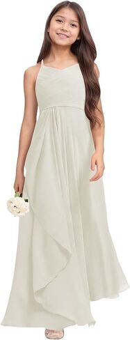 Chiffon Flower Girl Dresses for Wedding Junior Bridesmaid Dress Spaghetti Strap V Neck Long Teen Girl Dresses in Saudi Arabia