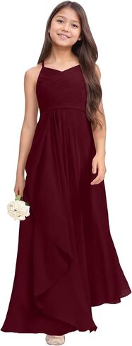 Chiffon Flower Girl Dresses for Wedding Junior Bridesmaid Dress Spaghetti Strap V Neck Long Teen Girl Dresses in Saudi Arabia