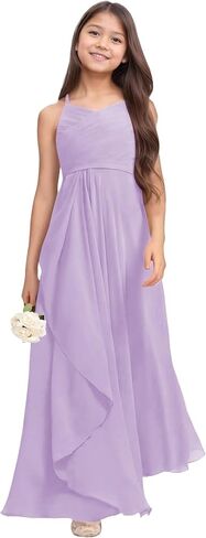 Chiffon Flower Girl Dresses for Wedding Junior Bridesmaid Dress Spaghetti Strap V Neck Long Teen Girl Dresses in Saudi Arabia