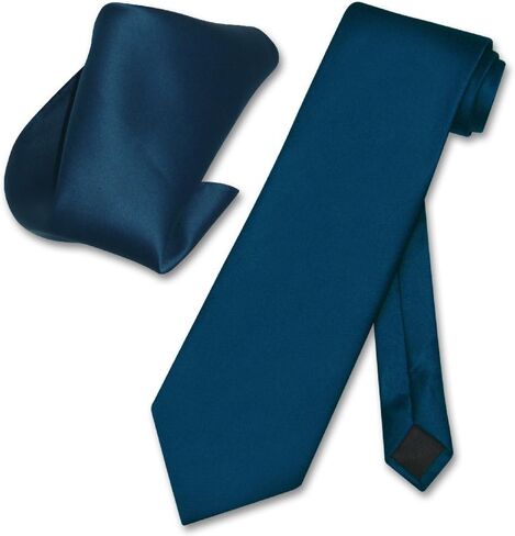 Vesuvio Napoli Solid NAVY BLUE Color NeckTie & Handkerchief Men's Neck Tie Set in Saudi Arabia
