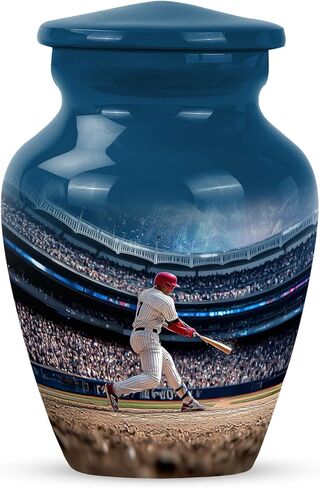 جرار بيسبول للرماد البشري للرجال البالغين - جرار حرق الجثث الزرقاء للرماد البشري - تذكار صغير للأم - جرة الاستاد للذكور البالغين - جرة زخرفية فريدة من نوعها - مجموعة من 5-10 بوصة و3 بوصة in Kuwait