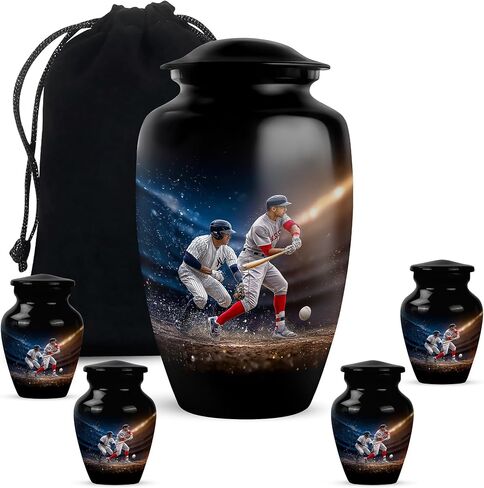 Baseball Urns for Human Ashes Adult Man - Blue Cremation Urns for Human Ashes - Small Keepsake for Mom - Stadium Urn for Adult Male - Unique Decorative Urn - Combo of 5-10 Inch & 3 Inch in Saudi Arabia