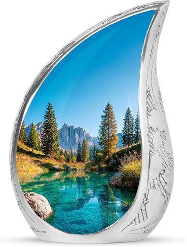 Mountains Urns for Human Ashes - Teardrop Funeral Urns for Human Ashes Adult - Blue River Urn for Adult Male and Female - Large Decorative Urn for Mom and Dad Combo of 5, 10 Inch & 3 Inch in Saudi Arabia