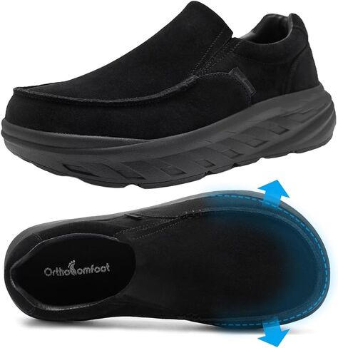 OrthoComfoot Men's Comfortable Orthopedic Diabetic Wide Shoes: Arch Support Plantar Fasciitis Orthotic Slip On Loafers, Hammer Toes Bunions Flat Leather House Walking Shoes for Foot Heel Pain Relief in Saudi Arabia