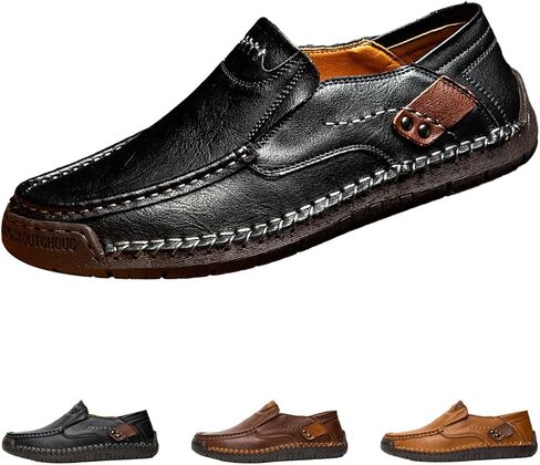 Men's Leather Driving Walking Shoes,Vintage Lightweight Comfort Slip-On Flat Moccasin Dress Oxford Casual Boat Loafers in Saudi Arabia